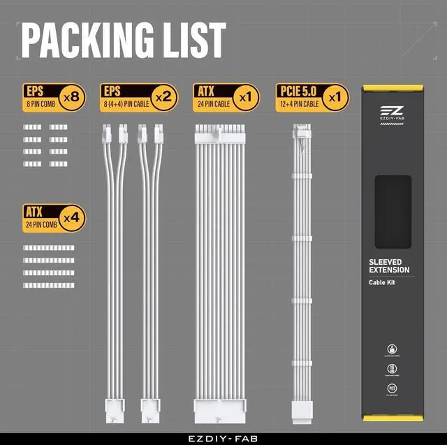 Alt view image 7 of 7 - 12VHPWR PSU Extension Kit, 1x24-Pin/2xEPS/1x12+4 Pin, All White
