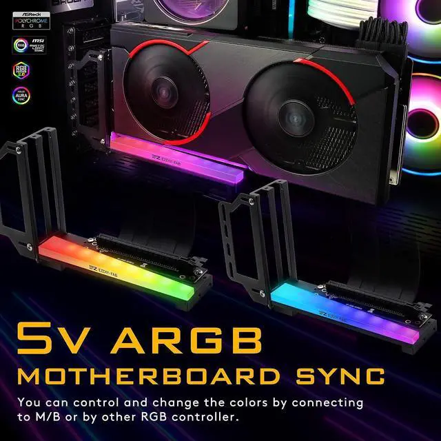 Alt view image 6 of 7 - Vertical Graphics Card Holder Bracket with ARGB 5V 3Pin LED,GPU Mount,Video Card VGA Support Kit with PCIE3.0 Riser Cable- Black