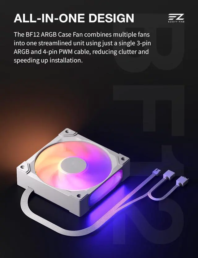 Alt view image 3 of 7 - BF12 120mm ARGB PWM Case Fan, Single-Frame, 28mm Thick, White