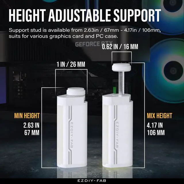 Alt view image 6 of 7 - GPU Support Bracket,Graphics Card Brace,GPU Support Stand Adjustable Height,Aluminum Video Card Sag Holder-White