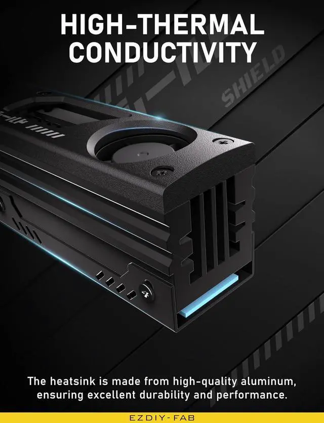 Alt view image 3 of 6 - Shield M.2 SSD Heatsink with Build-in 20mm PWM Fan, Premium Aluminum Design, High-Performance SSD Cooler for M.2 2280-Black-1 Pack