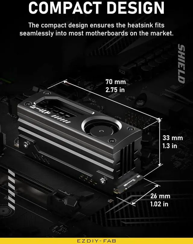 Alt view image 6 of 6 - Shield M.2 SSD Heatsink with Build-in 20mm PWM Fan, Premium Aluminum Design, High-Performance SSD Cooler for M.2 2280-Black-1 Pack