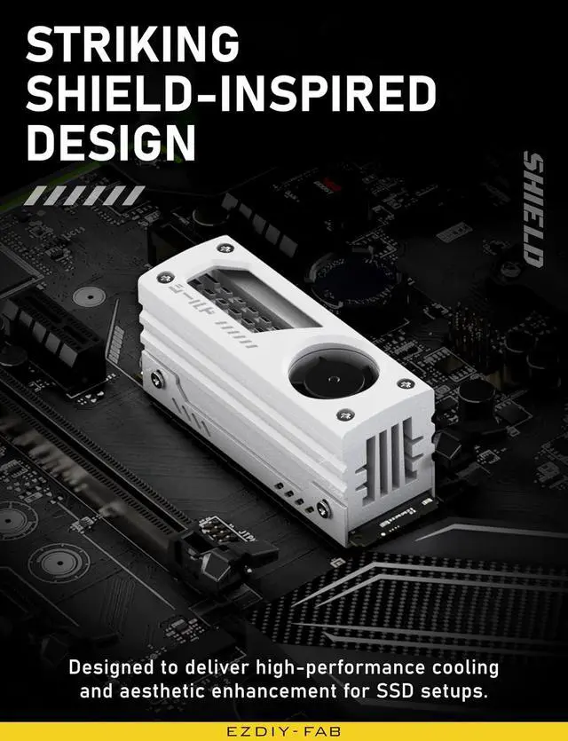 Alt view image 2 of 6 - Shield M.2 SSD Heatsink with Build-in 20mm PWM Fan, Premium Aluminum Design, High-Performance SSD Cooler for M.2 2280-White-1 Pack