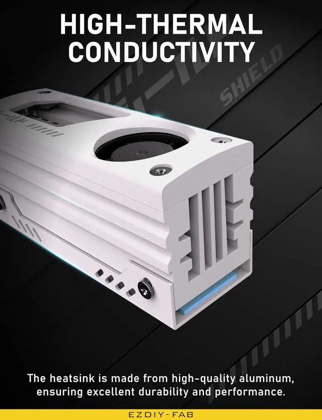 Alt view image 3 of 6 - Shield M.2 SSD Heatsink with Build-in 20mm PWM Fan, Premium Aluminum Design, High-Performance SSD Cooler for M.2 2280-White-1 Pack
