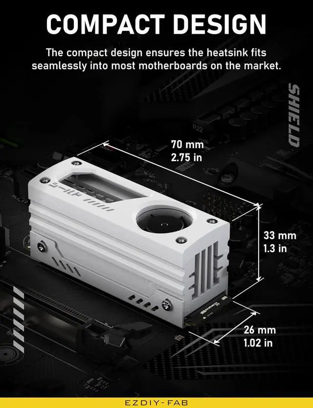 Alt view image 6 of 6 - Shield M.2 SSD Heatsink with Build-in 20mm PWM Fan, Premium Aluminum Design, High-Performance SSD Cooler for M.2 2280-White-1 Pack