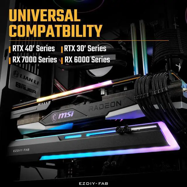 Alt view image 2 of 7 - 5V ARGB GPU Holder Brace Graphics Card GPU Support Video Card Holder Bracket, Strenchable Structure, Video Card Sag Holder/Holster Bracket Support RX7990XTX, RTX4090, Black-341