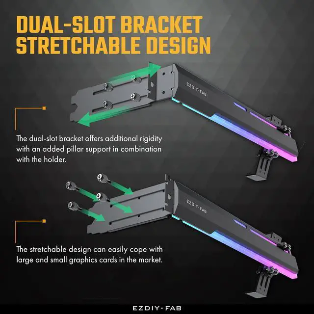 Alt view image 4 of 7 - 5V ARGB GPU Holder Brace Graphics Card GPU Support Video Card Holder Bracket, Strenchable Structure, Video Card Sag Holder/Holster Bracket Support RX7990XTX, RTX4090, Black-341