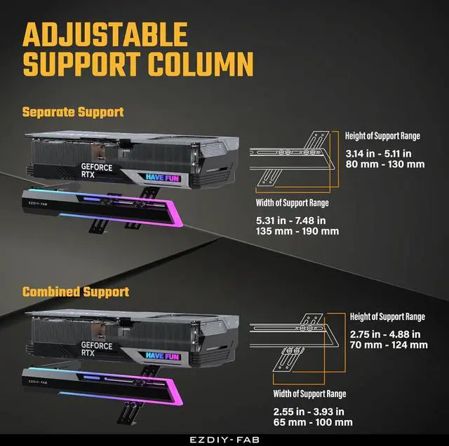 Alt view image 5 of 7 - 5V ARGB GPU Holder Brace Graphics Card GPU Support Video Card Holder Bracket, Strenchable Structure, Video Card Sag Holder/Holster Bracket Support RX7990XTX, RTX4090, Black-341