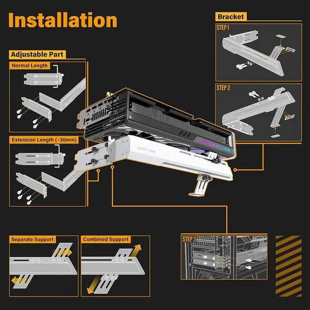 Alt view image 6 of 7 - GPU Holder Brace Graphics Card GPU Support Video Card Holder Bracket, Strenchable Structure, Video Card Sag Holder/Holster Bracket Support RX7990XTX, RTX4090, White-341-3