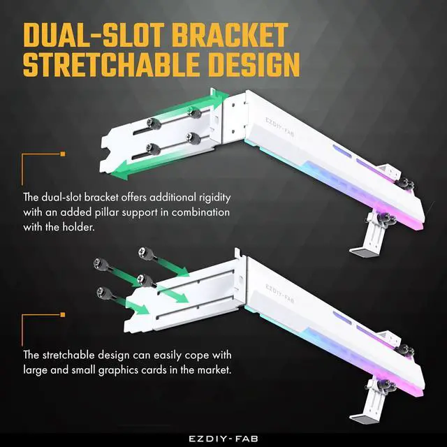 Alt view image 4 of 7 - 5V ARGB GPU Holder Brace Graphics Card GPU Support Video Card Holder Bracket, Strenchable Structure, Video Card Sag Holder/Holster Bracket Support RX7990XTX, RTX4090, White-341-1