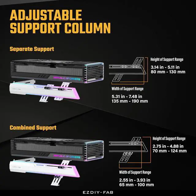 Alt view image 5 of 7 - 5V ARGB GPU Holder Brace Graphics Card GPU Support Video Card Holder Bracket, Strenchable Structure, Video Card Sag Holder/Holster Bracket Support RX7990XTX, RTX4090, White-341-1