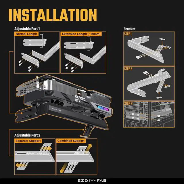 Alt view image 6 of 7 - GPU Holder Brace Graphics Card GPU Support Video Card Holder Bracket, Strenchable Structure, Video Card Sag Holder/Holster Bracket Support RX7990XTX, RTX4090, Black-341-2