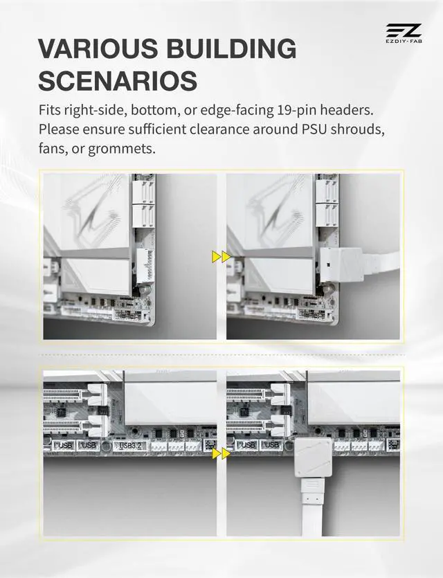 Alt view image 6 of 7 - USB 3.2 Gen 1/USB 3.0 Front Panel Header 19-Pin to Type-E 90 Degree Adapter, Motherboard Internal Header Adapter Converter-White-STD