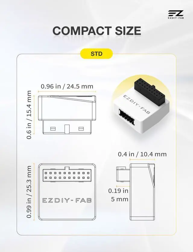 Alt view image 7 of 7 - USB 3.2 Gen 1/USB 3.0 Front Panel Header 19-Pin to Type-E 90 Degree Adapter, Motherboard Internal Header Adapter Converter-White-STD
