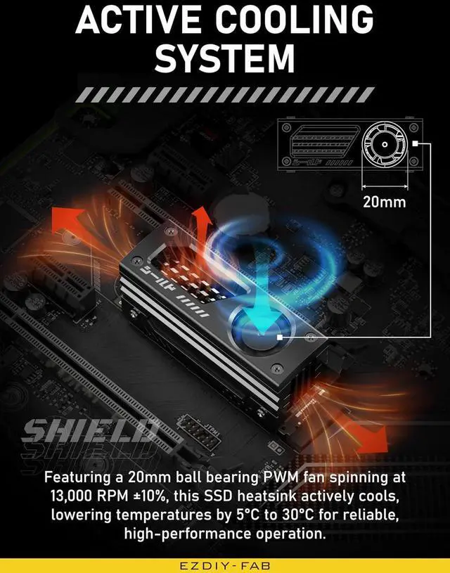 Alt view image 5 of 6 - Shield M.2 SSD Heatsink with Build-in 20mm PWM Fan, Premium Aluminum Design, High-Performance SSD Cooler for M.2 2280-Black-1 Pack
