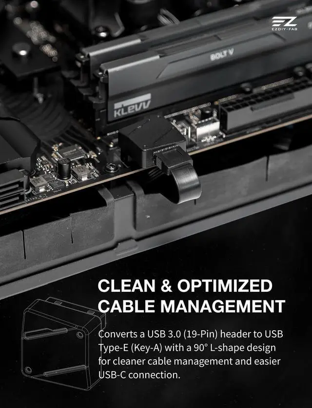 Alt view image 2 of 7 - USB 3.2 Gen 1/USB 3.0 Front Panel Header 19-Pin to Type-E 90 Degree Adapter, Motherboard Internal Header Adapter Converter-Black-RVS