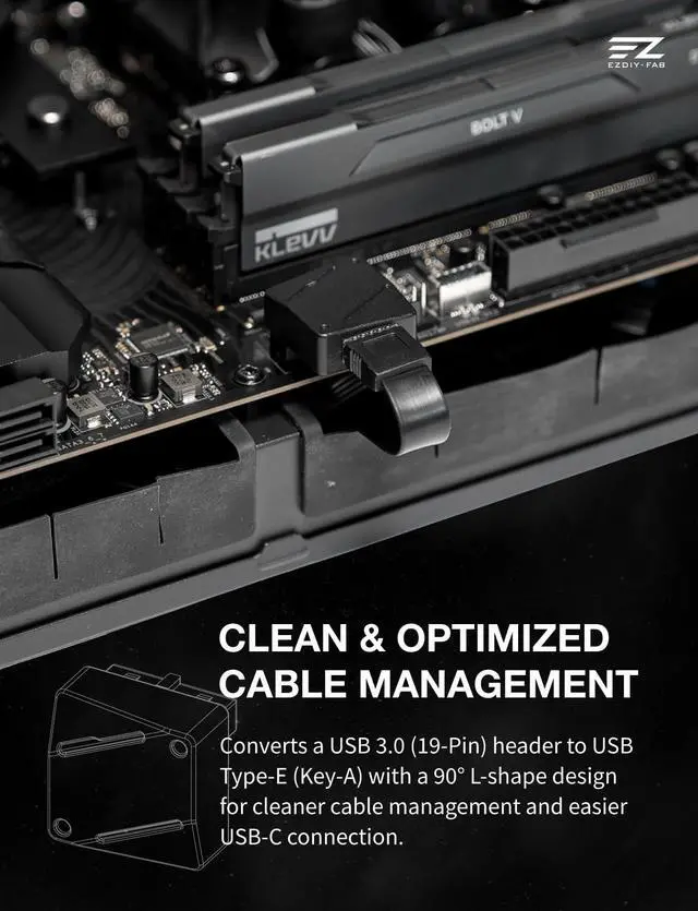 Alt view image 2 of 7 - USB 3.2 Gen 1/USB 3.0 Front Panel Header 19-Pin to Type-E 90 Degree Adapter, Motherboard Internal Header Adapter Converter-Black-STD