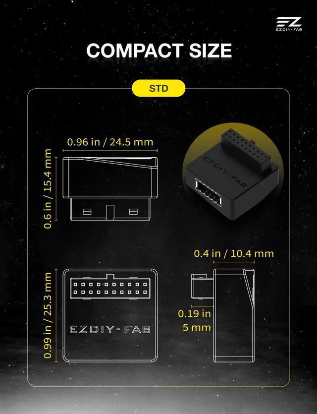 Alt view image 7 of 7 - USB 3.2 Gen 1/USB 3.0 Front Panel Header 19-Pin to Type-E 90 Degree Adapter, Motherboard Internal Header Adapter Converter-Black-STD