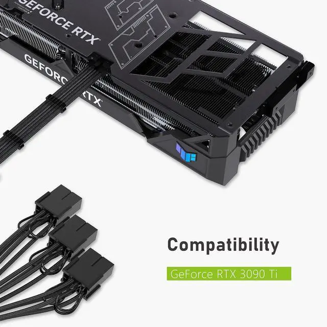 Alt view image 7 of 7 - GPU Power Sleeved Cable Extension, 16pin(12+4) 12VHPWR PCIe 5.0 Connector Male to 3X PCIE 8 PIN for RTX4070ti/ 4080/ 3090Ti, with Pre-Installed Cable Combs-16AWG/Black