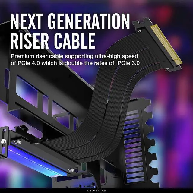 Alt view image 4 of 7 - Vertical PCIe 4.0 GPU Mount Bracket Graphic Card Holder with 5V 3 Pin ARGB LED Module, Video Card VGA Support Kit with PCIe 4.0 X16 Gen4 17cm/6.69in Riser Cable 90 Degree Right Angle- Black