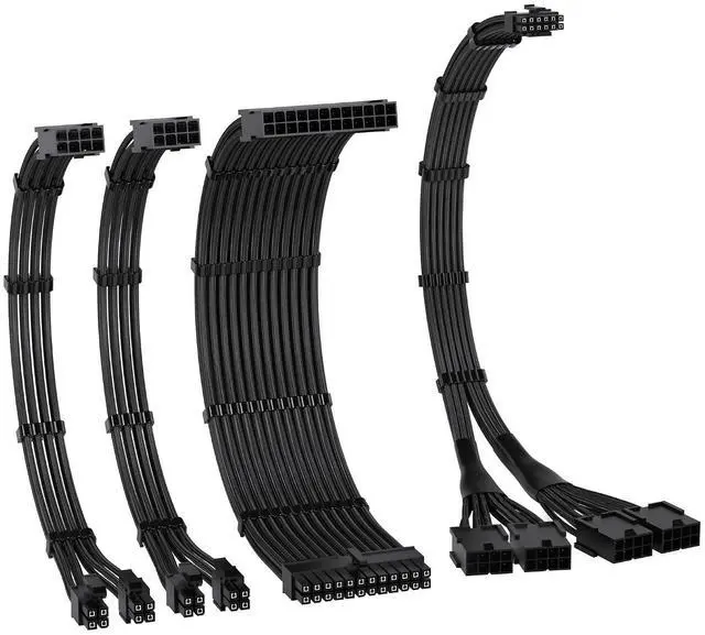 Main image of PCIE 5.0 12VHPWR Sleeved Cable Kit, 16AWG Power Supply Cable Extension, PC PSU Sleeved Cable, 24PIN-ATX/(4+4) PIN-EPS/(12+4) PIN to 4X 8 PIN PCIE- RTX4090/4080/4070Ti Extension Cable- Black
