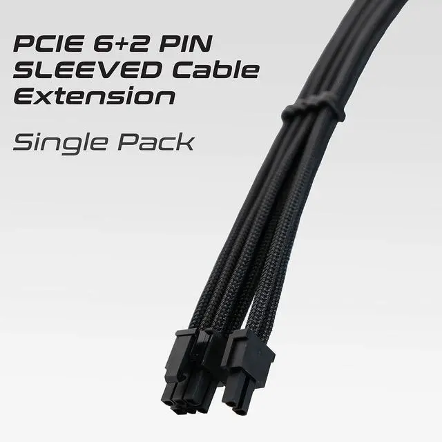 Alt view image 2 of 4 - Sleeved Cable PCIE 6+2 Pin - Cable Extension for Power Supply- Black