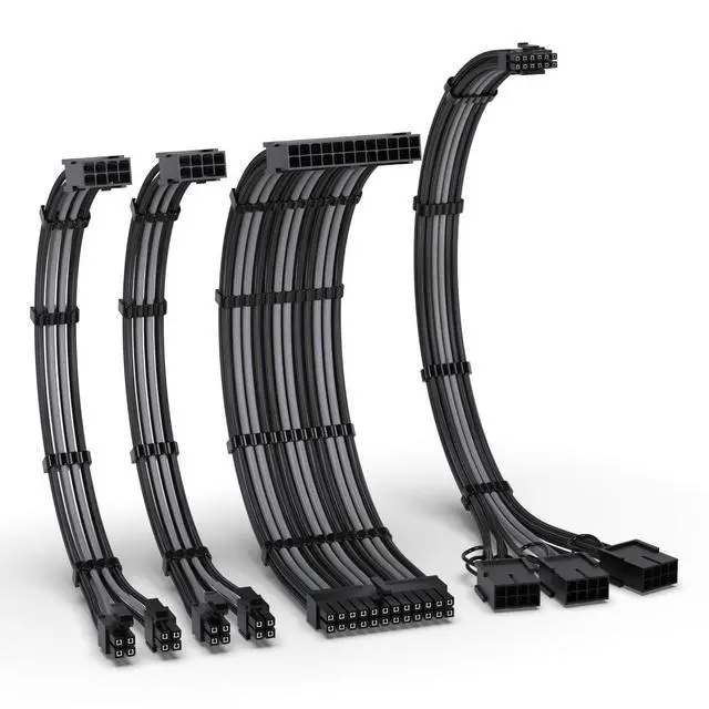 Main image of PCIE 5.0 12VHPWR Sleeved Cable Kit, 16AWG Power Supply Cable Extension, PC PSU Sleeved Cable, 24PIN-ATX/(4+4) PIN-EPS/(12+4) PIN to 3X 8 PIN PCIE- RTX4080/4070Ti Extension Cable- Black/Grey