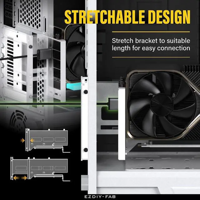 Alt view image 2 of 7 - Vertical PCIe 4.0 GPU Mount Graphic Card Bracket, Video Card VGA Support Kit with PCIe 4.0 X16 Gen4 White Riser Cable 90 Degree Right Angle- White