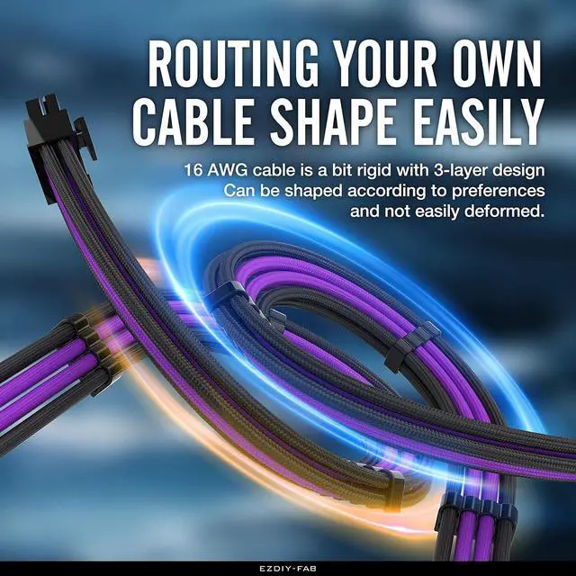 Alt view image 3 of 7 - PSU Cable Extension kit Sleeved Cable Custom Power Supply Sleeved Extension 16 AWG 24-PIN 8-PIN 6-PIN 4+4-PIN with Combs- Black/Purple
