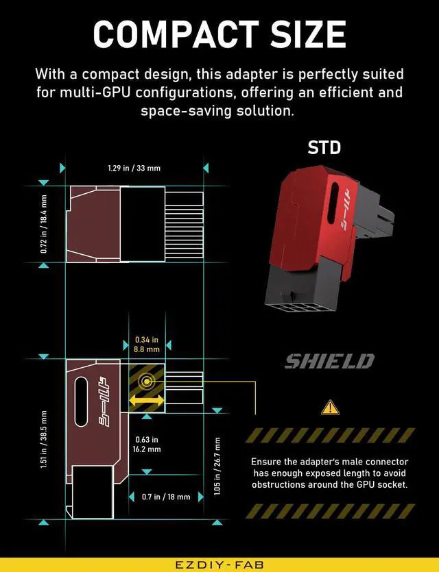 Alt view image 7 of 7 - Shield Series 8-Pin PCIe GPU Power Adapter,90-Degree Angled Connector, Aluminum Design for Graphics Cards Standard Type,Red-2 Pack