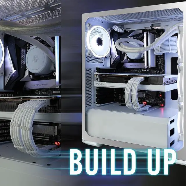 Alt view image 3 of 7 - PSU Cable Extension kit Sleeved Cable Custom Power Supply Sleeved Extension 16 AWG 24-PIN 8-PIN 6-PIN 4+4-PIN with Combs-All White