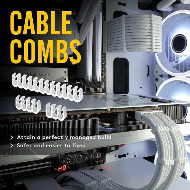 Alt view image 4 of 7 - PSU Cable Extension kit Sleeved Cable Custom Power Supply Sleeved Extension 16 AWG 24-PIN 8-PIN 6-PIN 4+4-PIN with Combs-All White