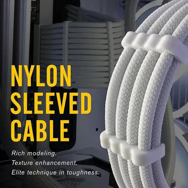 Alt view image 6 of 7 - PSU Cable Extension kit Sleeved Cable Custom Power Supply Sleeved Extension 16 AWG 24-PIN 8-PIN 6-PIN 4+4-PIN with Combs-All White