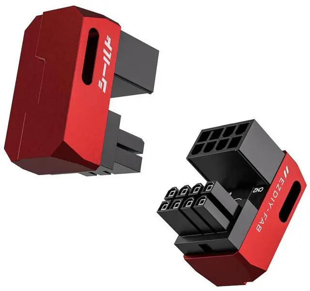 Main image of Shield Series 8-Pin PCIe GPU Power Adapter,180-Degree U-Turn Angled Connector, Aluminum Design for Graphics Cards Standard Type,Red-2 Pack