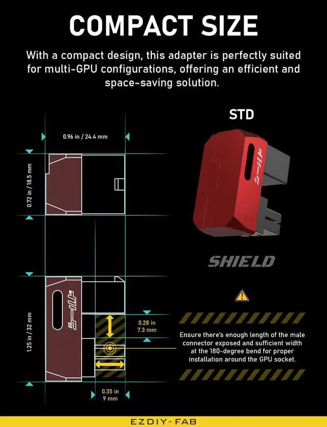 Alt view image 7 of 7 - Shield Series 8-Pin PCIe GPU Power Adapter,180-Degree U-Turn Angled Connector, Aluminum Design for Graphics Cards Standard Type,Red-2 Pack