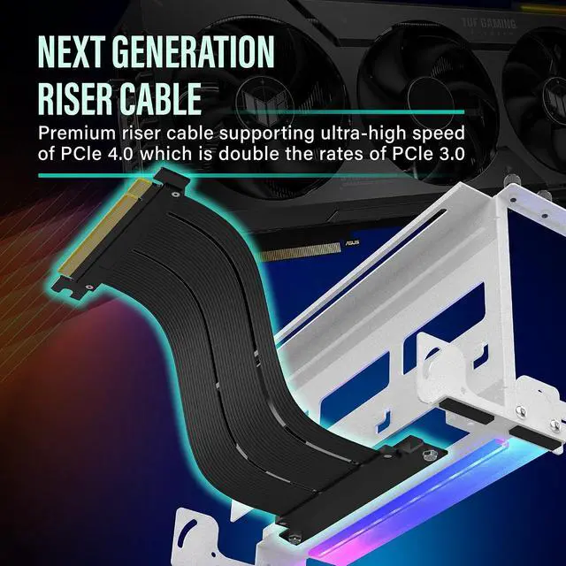 Alt view image 2 of 7 - PCIe 4.0 GPU Mount Bracket with ARGB LED Module, Multi-Angle Adjustment with Riser Cable, Compatible to RTX4090, 4080, 4070ti- White
