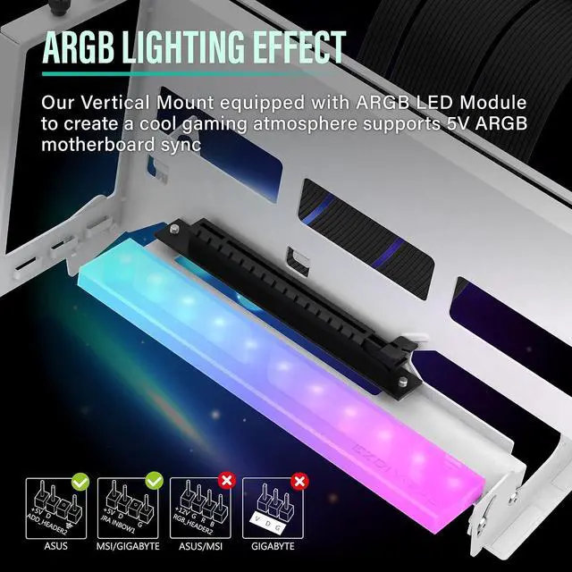 Alt view image 3 of 7 - PCIe 4.0 GPU Mount Bracket with ARGB LED Module, Multi-Angle Adjustment with Riser Cable, Compatible to RTX4090, 4080, 4070ti- White