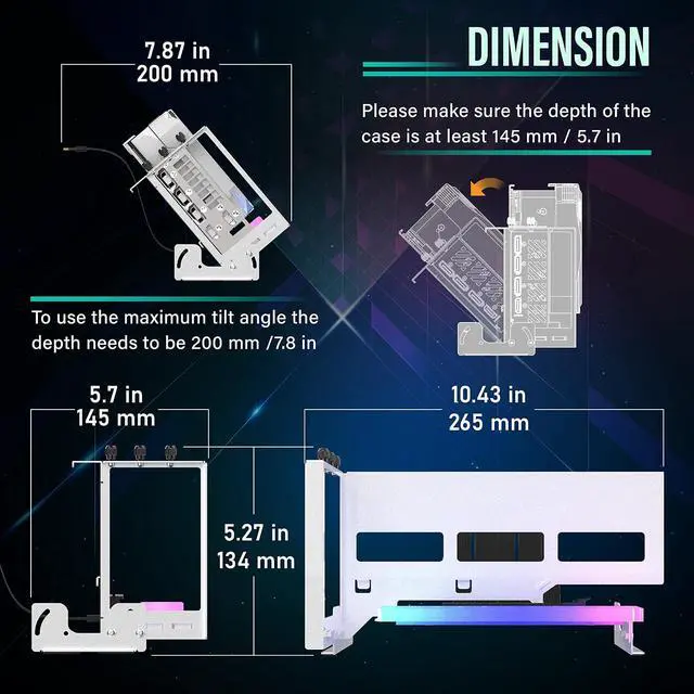 Alt view image 4 of 7 - PCIe 4.0 GPU Mount Bracket with ARGB LED Module, Multi-Angle Adjustment with Riser Cable, Compatible to RTX4090, 4080, 4070ti- White