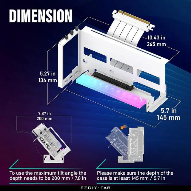 Alt view image 3 of 7 - PCIe 4.0 GPU Mount Bracket with ARGB LED Module, Multi-Angle Adjustment with All White Riser Cable, Compatible to RTX4090, 4080, 4070ti - White