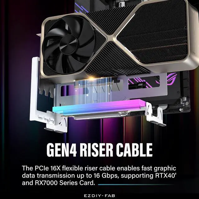 Alt view image 4 of 7 - PCIe 4.0 GPU Mount Bracket with ARGB LED Module, Multi-Angle Adjustment with All White Riser Cable, Compatible to RTX4090, 4080, 4070ti - White