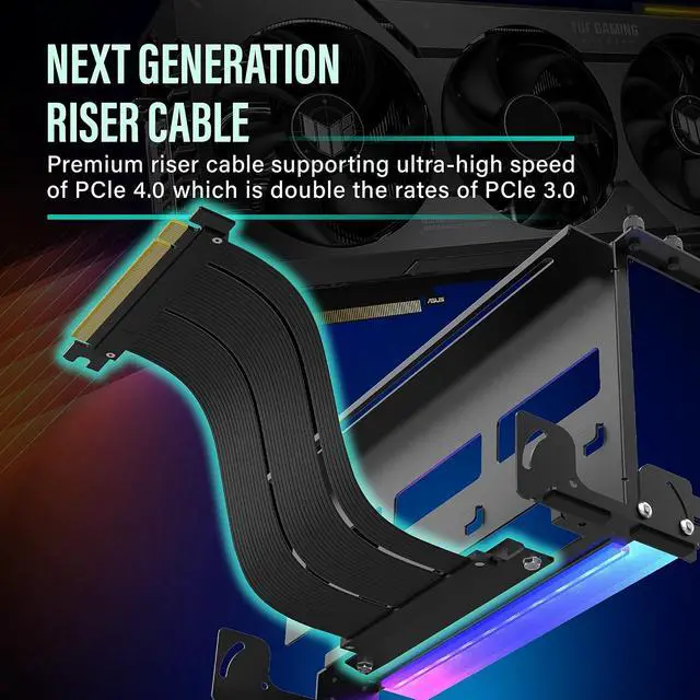 Alt view image 2 of 7 - PCIe 4.0 GPU Mount Bracket with ARGB LED Module, Multi-Angle Adjustment with Riser Cable, Compatible to RTX4090, 4080, 4070ti- Black