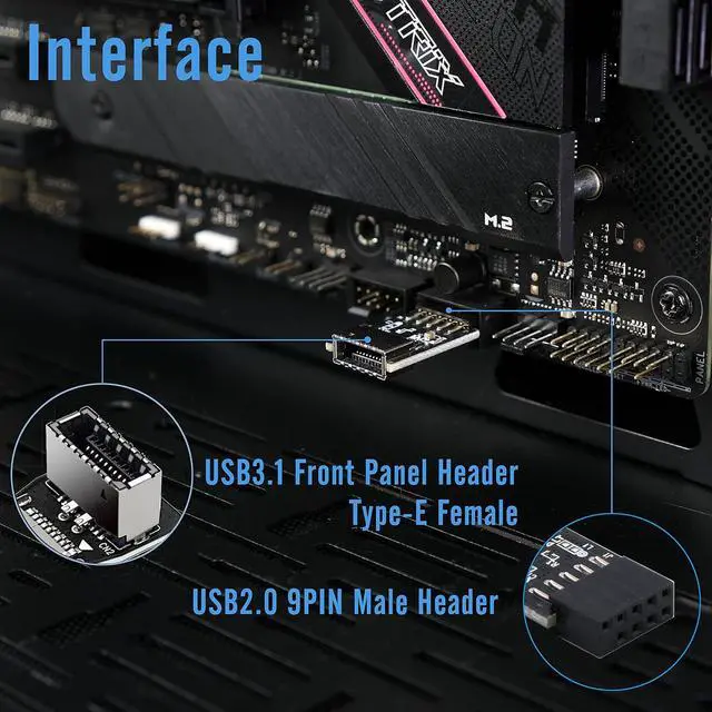 Alt view image 5 of 7 - USB2.0 Internal Header (9-Pin) to USB3.1/3.2 Type-C (20-Pin) A-Key Front Panel 180 Degrees Adapter, Extend USB Type E Ports to PCs Front Panel USB Ports
