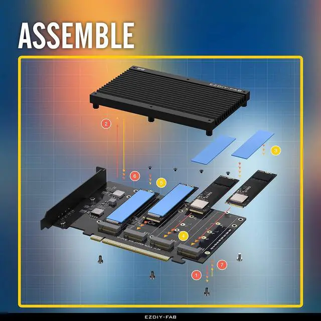 Alt view image 3 of 7 - Quad M.2 PCIe 4.0/3.0 X16 Expansion Cad with Heatsink, Support 4 x PCIe NVME M.2 SSD, RAID-on-CPU (VROC) in Intel Platform and PCIe 4.0 RAID in AMD Platform, M/B PCIe Bifurcatin is Required