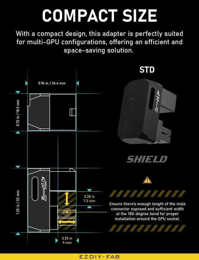 Alt view image 7 of 7 - Shield Series 8-Pin PCIe GPU Power Adapter,180-Degree U-Turn Angled Connector, Aluminum Design for Graphics Cards Standard Type,Black-2 Pack
