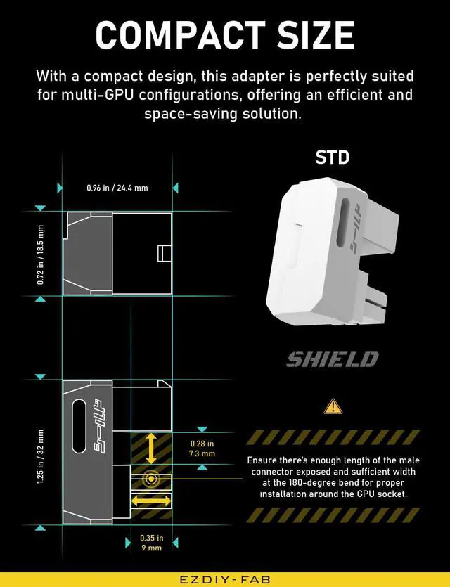 Alt view image 7 of 7 - Shield Series 8-Pin PCIe GPU Power Adapter,180-Degree U-Turn Angled Connector, Aluminum Design for Graphics Cards Standard Type,White-2 Pack