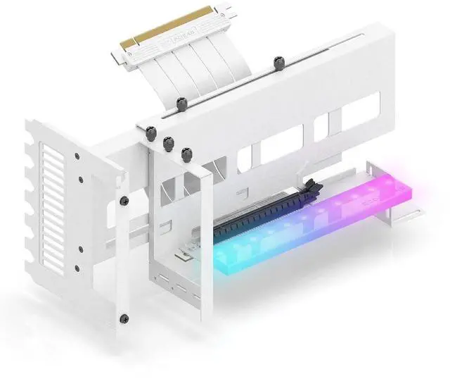 Main image of Vertical PCIe 4.0 GPU Mount Bracket Graphic Card Holder with 5V 3 Pin ARGB LED Module, Video Card Support Kit with PCIe 4.0 X16 Gen4 17cm/6.69in White Riser Cable 90 Degree Right Angle-White