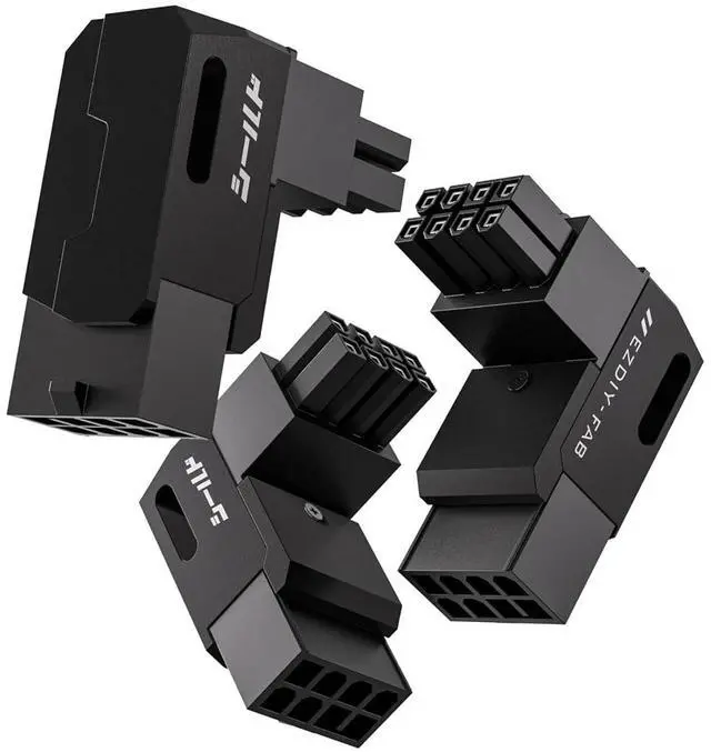 Main image of Shield Series 8-Pin PCIe GPU Power Adapter,90-Degree Angled Connector, Aluminum Design for Graphics Cards Reverse Type,Black-3 Pack
