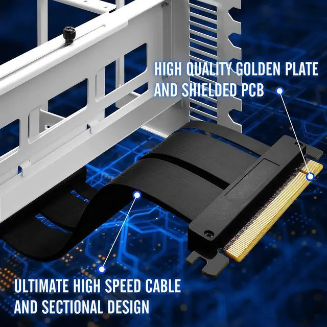 Alt view image 4 of 7 - Vertical PCIe 4.0 GPU Mount Bracket Graphic Card Holder with 5V 3 Pin ARGB LED Module, Video Card VGA Support Kit with PCIe 4.0 X16 Gen4 17cm/6.69in Riser Cable 90 Degree Right Angle (White)
