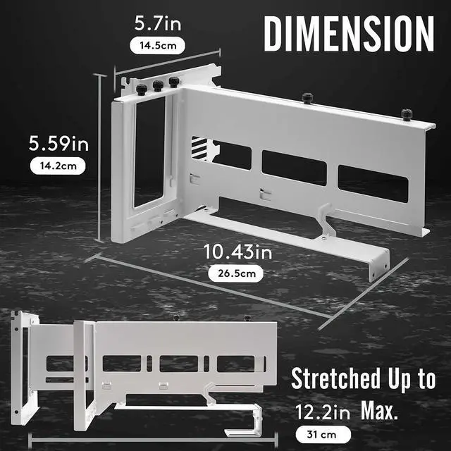 Alt view image 7 of 7 - Vertical PCIe 4.0 GPU Mount Bracket Graphic Card Holder with 5V 3 Pin ARGB LED Module, Video Card VGA Support Kit with PCIe 4.0 X16 Gen4 17cm/6.69in Riser Cable 90 Degree Right Angle (White)