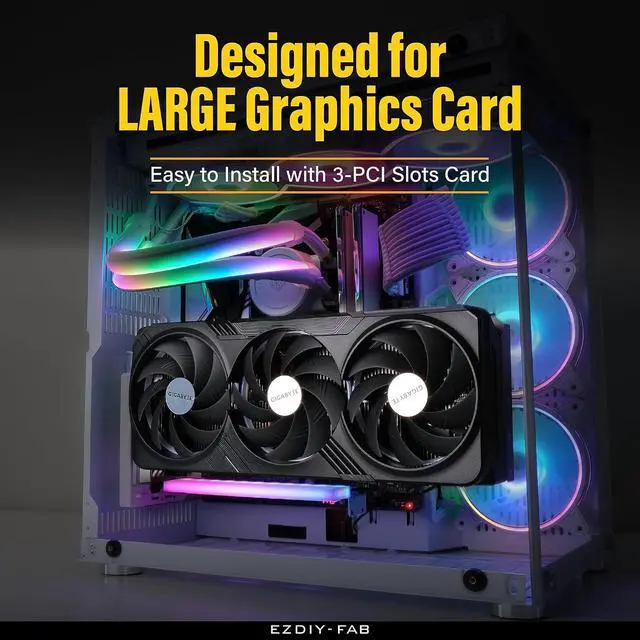 Alt view image 5 of 7 - Vertical PCIe 4.0 GPU Mount Bracket Graphic Card Holder with 5V 3 Pin ARGB LED Module, Video Card Support Kit with PCIe 4.0 X16 Gen4 17cm/6.69in White Riser Cable 90 Degree Right Angle-White